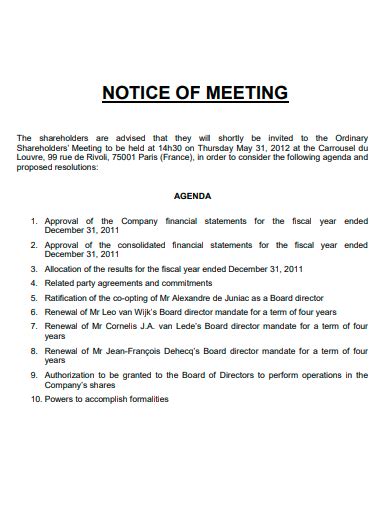 Notice of Meeting .